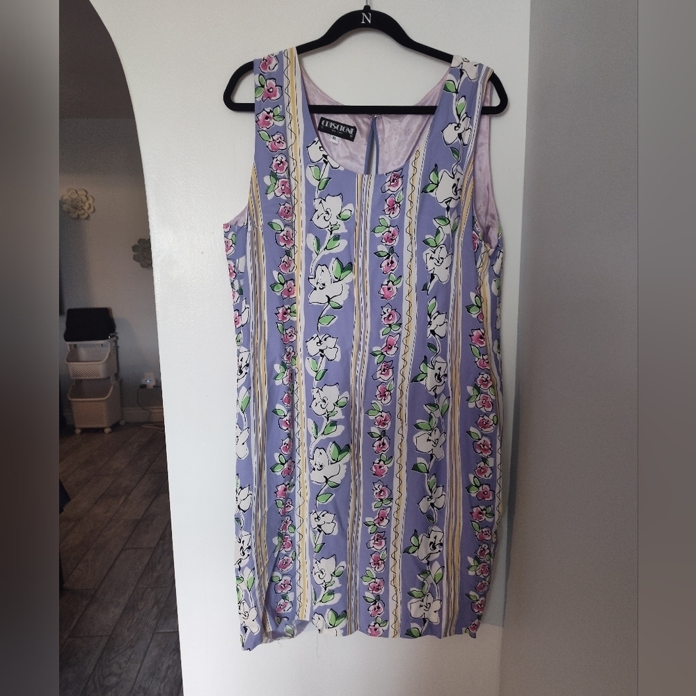 Floral Sleeveless Dress in Purple and Yellow #256